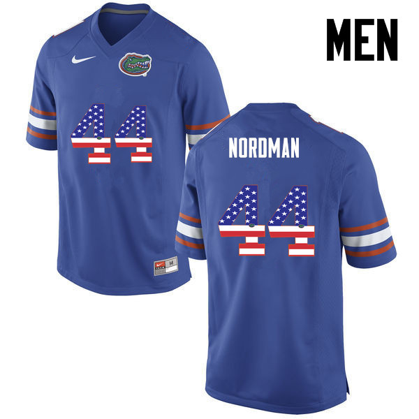 Men Florida Gators #44 Tucker Nordman College Football USA Flag Fashion Jerseys-Blue - Click Image to Close